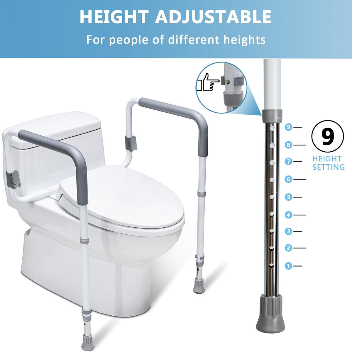 WeHwupe Toilet Safety Rail for Seniors, Height & Width Adjustable Handles