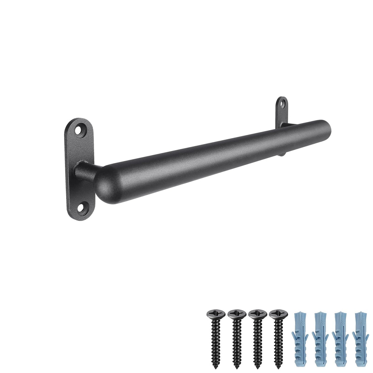 Dolibest 16 Inch Wall Mount Metal Handrail, Staircase Step Handrail, Non-Slip Safety Grab Handle, Barrier-Free Staircase Grab Bar for Elderly, Indoor & Outdoor Use, 1.3 Inch Round (Black)
