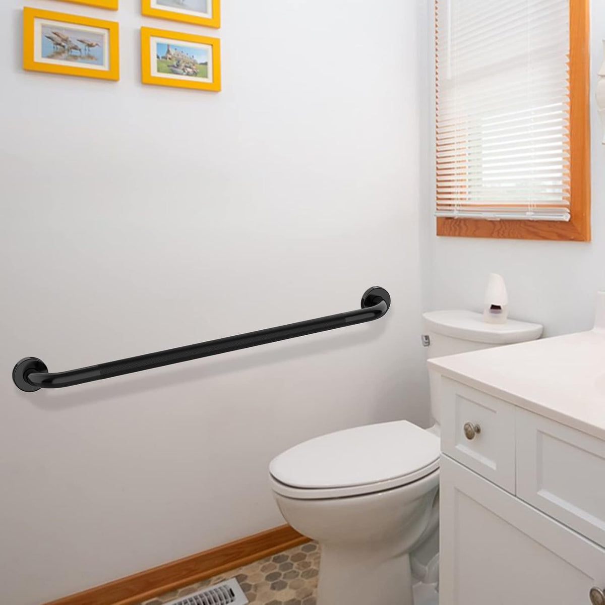 Black Knurled Grab Bar 36 Inch, Safety Shower Handrail for Senior
