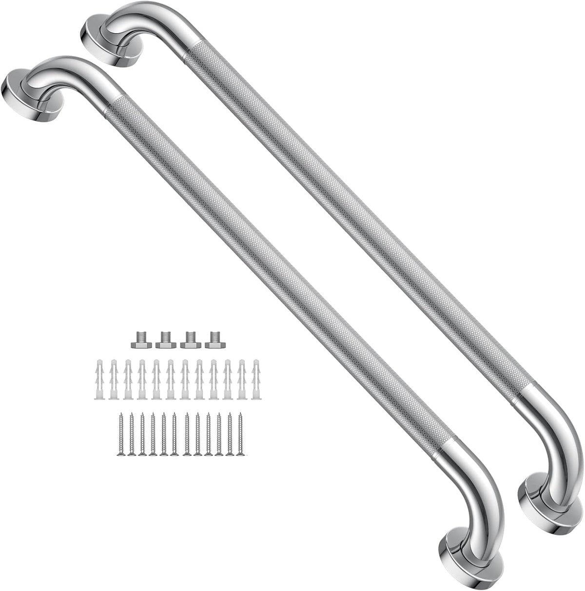 2 Pack 24 Inch Polished Chrome Anti Slip Knurled Shower Grab Bar