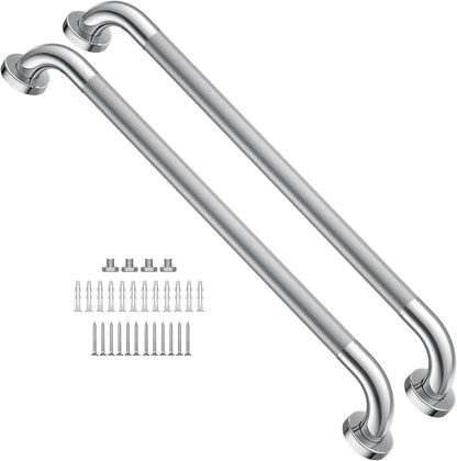 2 Pack 24 Inch Polished Chrome Anti Slip Knurled Shower Grab Bar