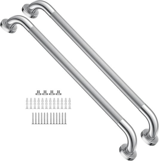 2 Pack 24 Inch Polished Chrome Anti Slip Knurled Shower Grab Bar