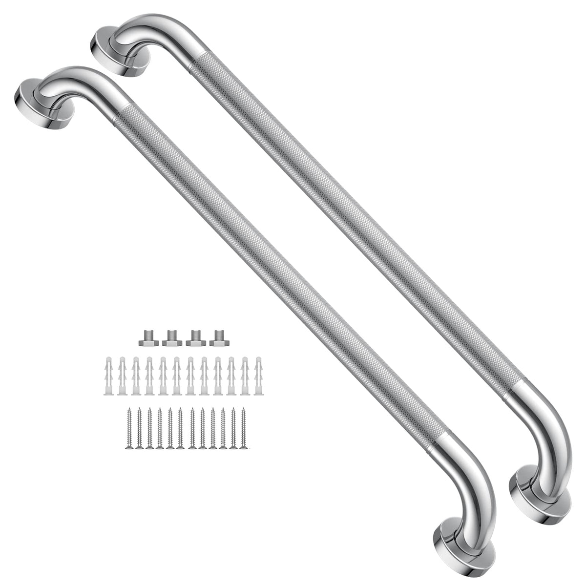 2 Pack 24 Inch Polished Chrome Anti Slip Knurled Shower Grab Bar