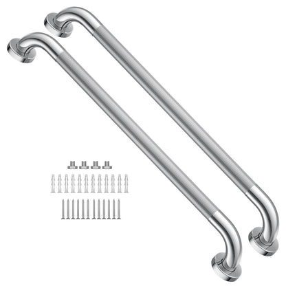 2 Pack 24 Inch Polished Chrome Anti Slip Knurled Shower Grab Bar