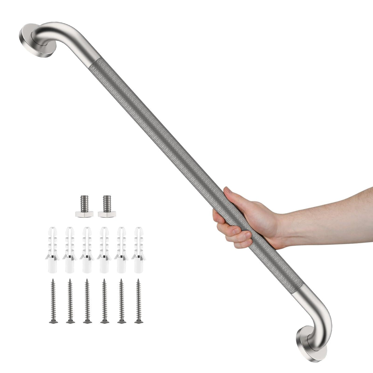 Black Knurled Grab Bar 36 Inch, Safety Shower Handrail for Senior
