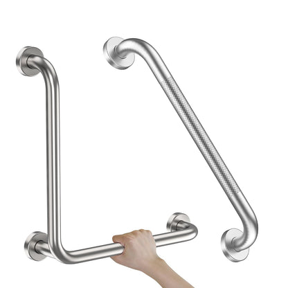 Black Angled Grab Bar 12x24 Inch, L-Shaped Grab Bar for Bathtub and Shower