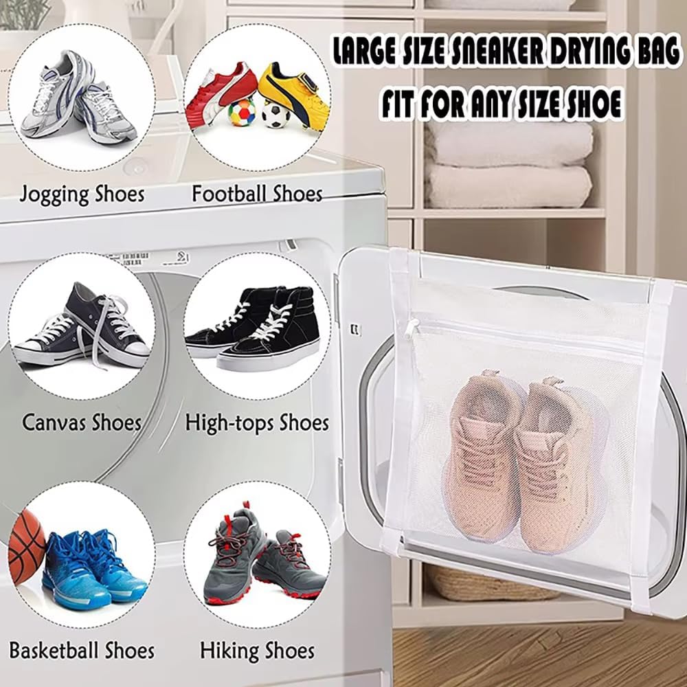 Shoe Washing Machine Bag Set, 3-in-1 Sneaker Laundry Bags with Honeycomb Mesh, Shoe Cleaning Bag for Washing Machine, Dryer Net, Dust Covers & Elastic Straps for Sneakers, Running Shoes, Socks, Bras