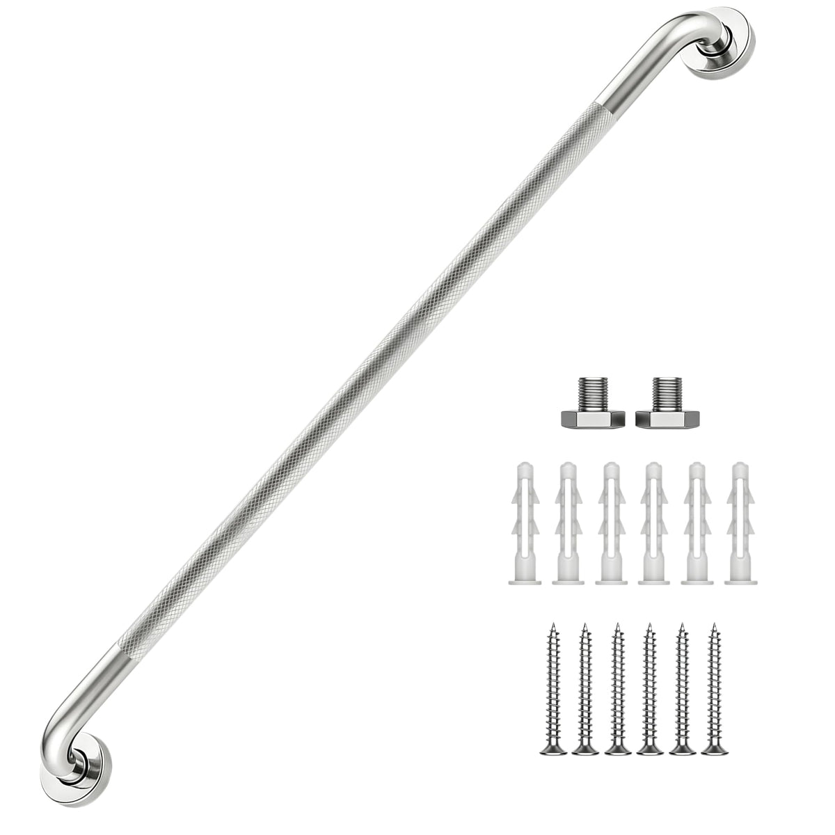 16 Inch Grab Bars 1.25" Dia,2 Pack Brushed Nickel 304 Stainless Steel Bathroom Grab Bar,Anti Slip Knurled Safety Bar,Wall Mount Handicap Grab Bars,Support Handrail for Seniors Elderly Injury