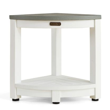 KaimuBench Corner Shower Stool for Inside Shower Waterproof, Poly Lumber Bathroom Shower Corner Bench Seat, Plastic Shower Chair Seat, Shower Shaving Foot Rest with Adjustable Feet, Non-Slip, White