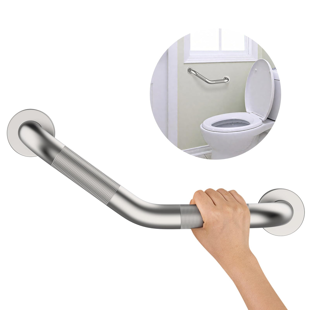16 Inch Angled Shower Grab Bar, Munzong Brushed Nickel Bathroom Grab Bar