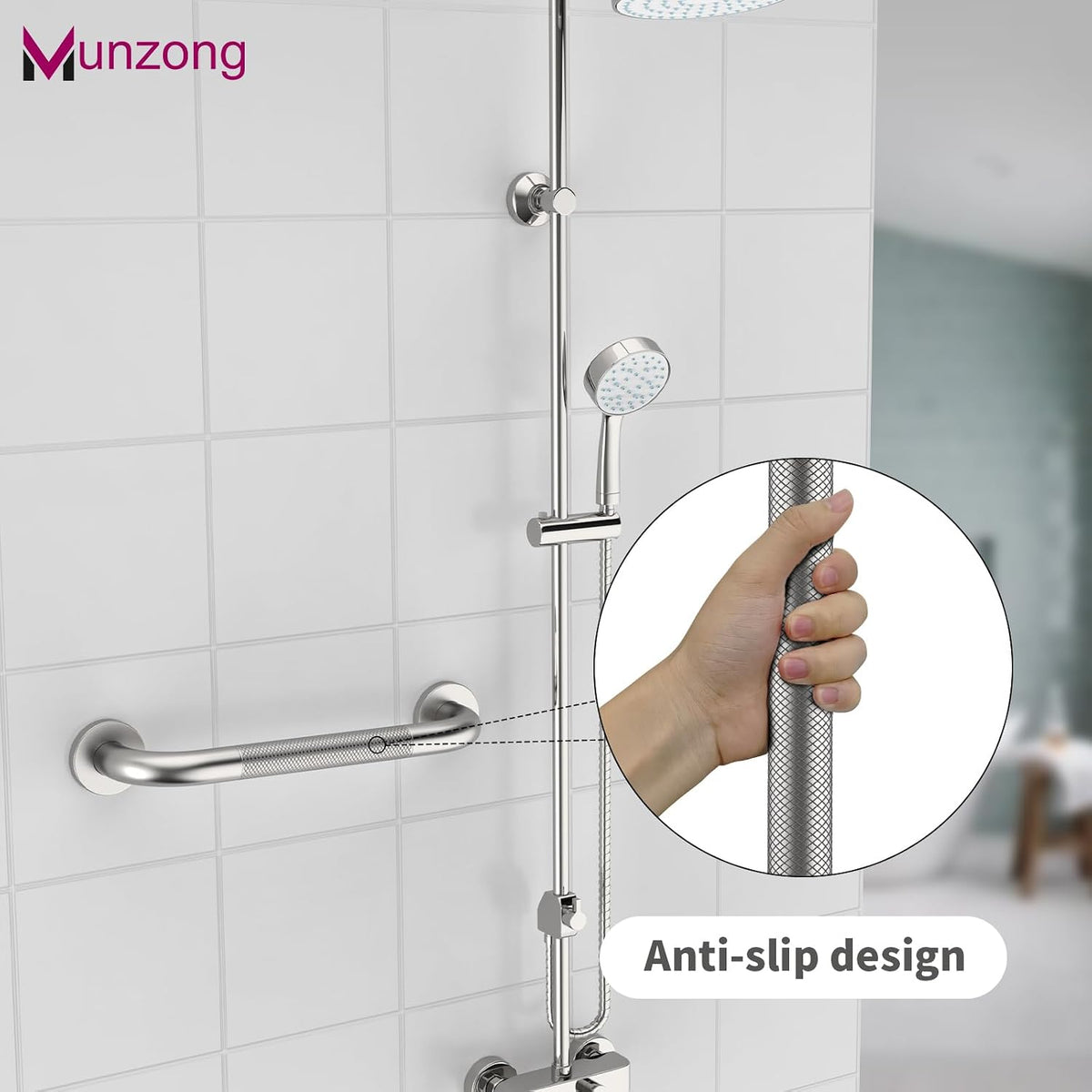 12 Inch Anti Slip Grab Bars for Wall, Munzong Stainless Steel Shower Bars