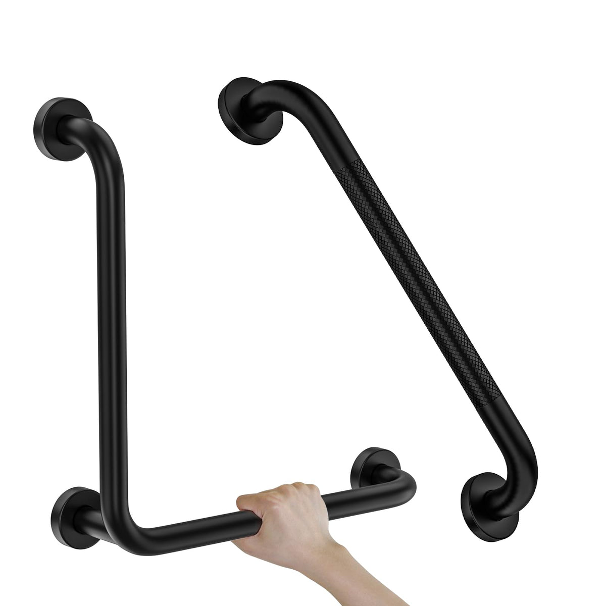 Black Angled Grab Bar 12x24 Inch, L-Shaped Grab Bar for Bathtub and Shower