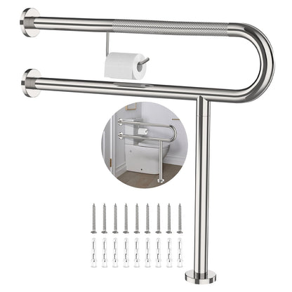 ZUEXT 24 Inch Brushed Nickel Wall to Floor Toilet Grab Bar w/Paper Holder