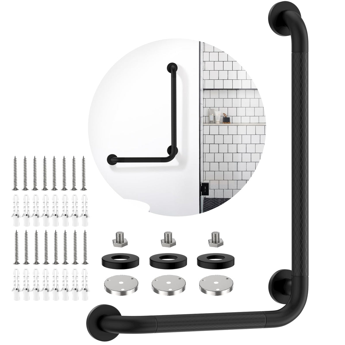 Brushed Nickel Angled Grab Bar 16x24 Inch, L-Shaped Grab Bars for Shower