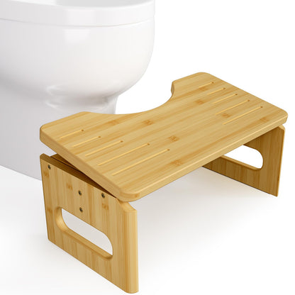 AmazerBath 7 Inches Bamboo Toilet Stool Squat for Adult, Foldable Squatting Potty Stools for Bathroom, 0.79" Thickness Poop Stool with Non-Slip Strip, Space-Saving, No Assembly Required, Natural Color