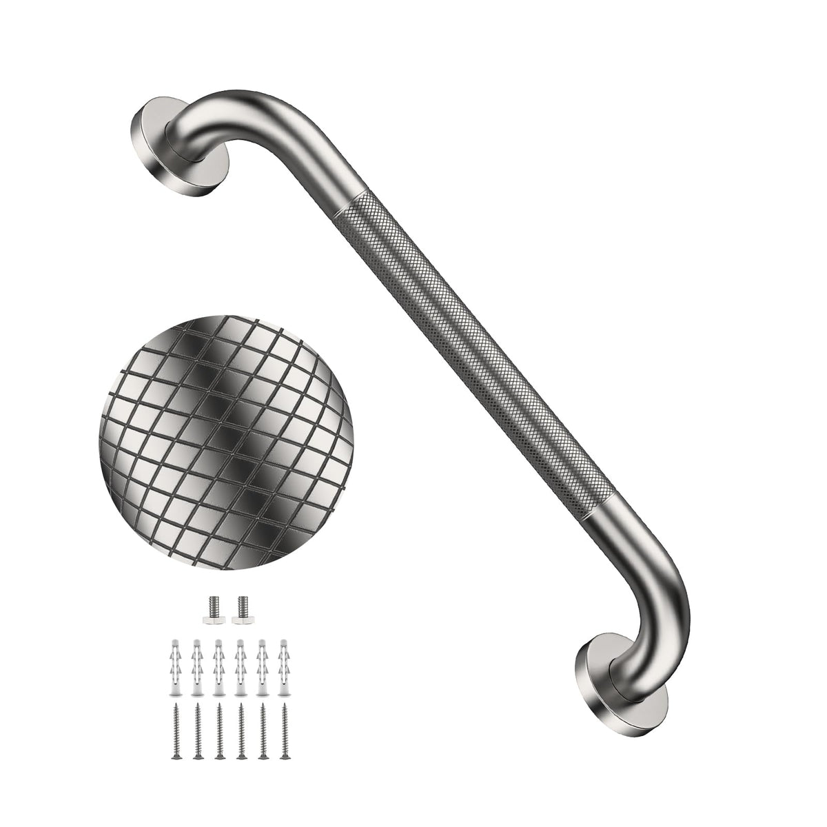 2 Pack 24 Inch Polished Chrome Anti Slip Knurled Shower Grab Bar