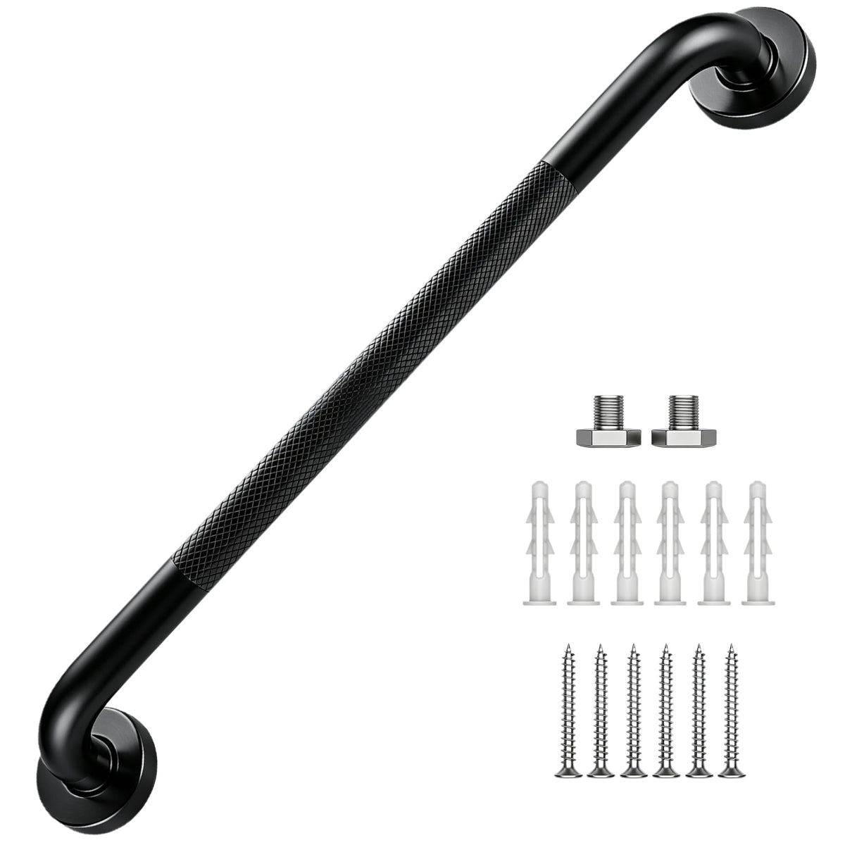 16 Inch Grab Bars 1.25" Dia,2 Pack Brushed Nickel 304 Stainless Steel Bathroom Grab Bar,Anti Slip Knurled Safety Bar,Wall Mount Handicap Grab Bars,Support Handrail for Seniors Elderly Injury
