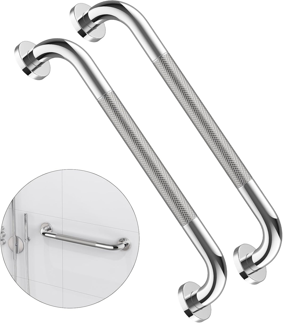 ZUEXT 2 Pack 16 Inch Chrome Anti Slip Shower Grab Bar with Knurled Grip