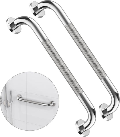 ZUEXT 2 Pack 16 Inch Chrome Anti Slip Shower Grab Bar with Knurled Grip