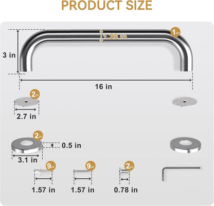 AmazerBath Shower Grab Bars for Seniors Anti Slip, Bath Safety Grab Bar for Needy, Stainless Steel Bathroom Safety Grab Bars, Thickened Bar Bigger Base Holds 500LBS, 16" L x 1.25" D, Brushed Nickel