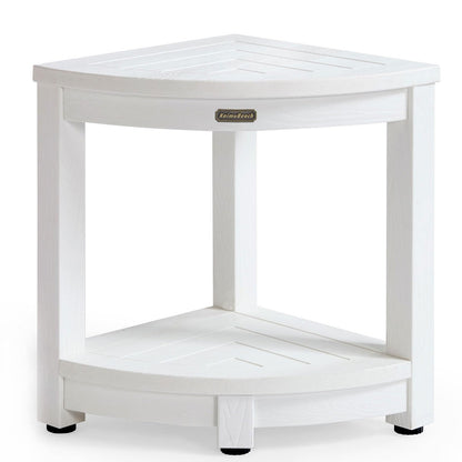 KaimuBench Corner Shower Stool for Inside Shower Waterproof, Poly Lumber Bathroom Shower Corner Bench Seat, Plastic Shower Chair Seat, Shower Shaving Foot Rest with Adjustable Feet, Non-Slip, White