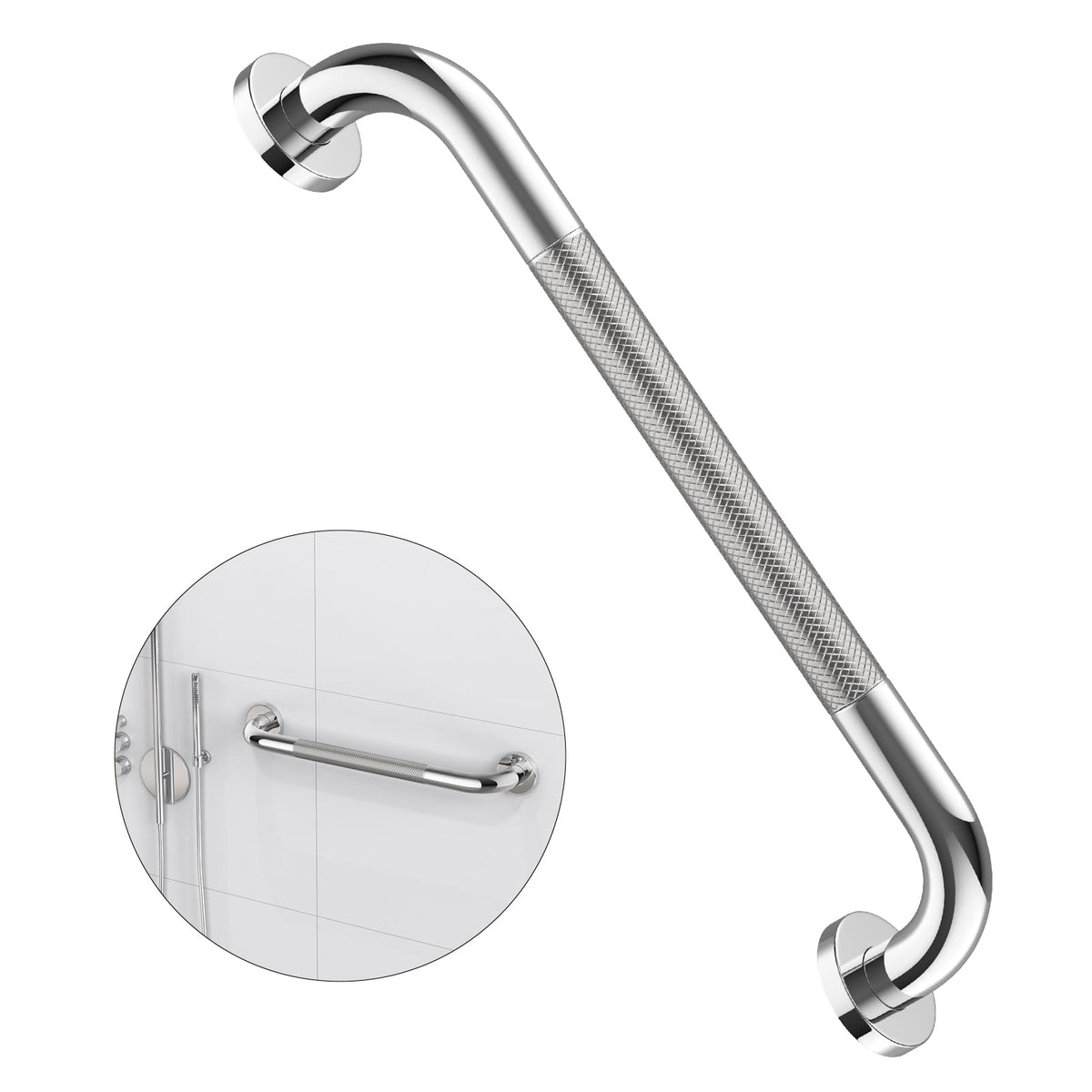 ZUEXT 2 Pack 16 Inch Chrome Anti Slip Shower Grab Bar with Knurled Grip