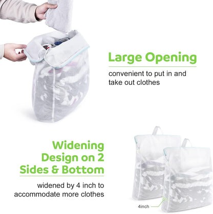 OTraki Large Mesh Laundry Bags 24x32 inch Hanging Delicates Mesh Laundry Bag with Handles Lingerie Bags Washing Machine Bag Zipper Opening,Don't Drying, Melting 140-176℉,White