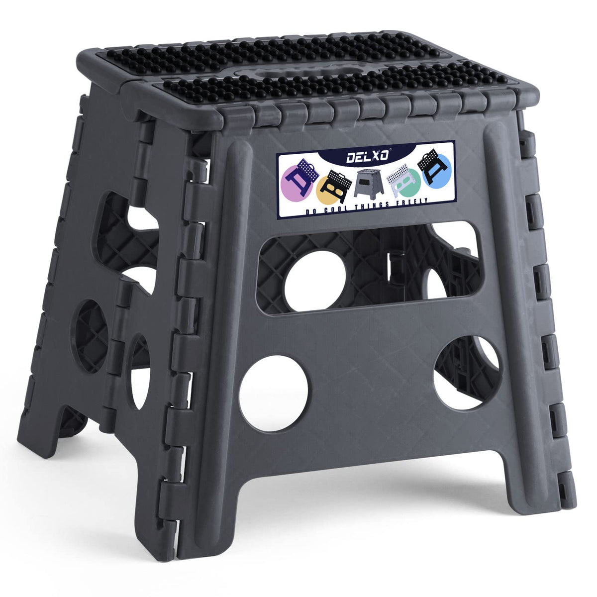 Delxo Folding Step Stool 13 Inch,300 Lbs Step Stool for Adults Black