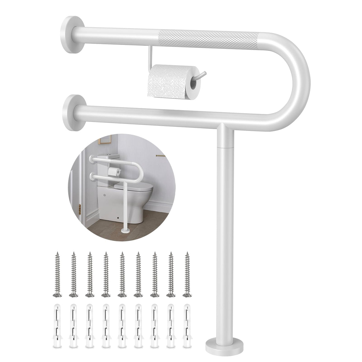 ZUEXT 24 Inch Brushed Nickel Wall to Floor Toilet Grab Bar w/Paper Holder