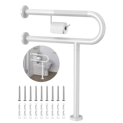ZUEXT 24 Inch Brushed Nickel Wall to Floor Toilet Grab Bar w/Paper Holder