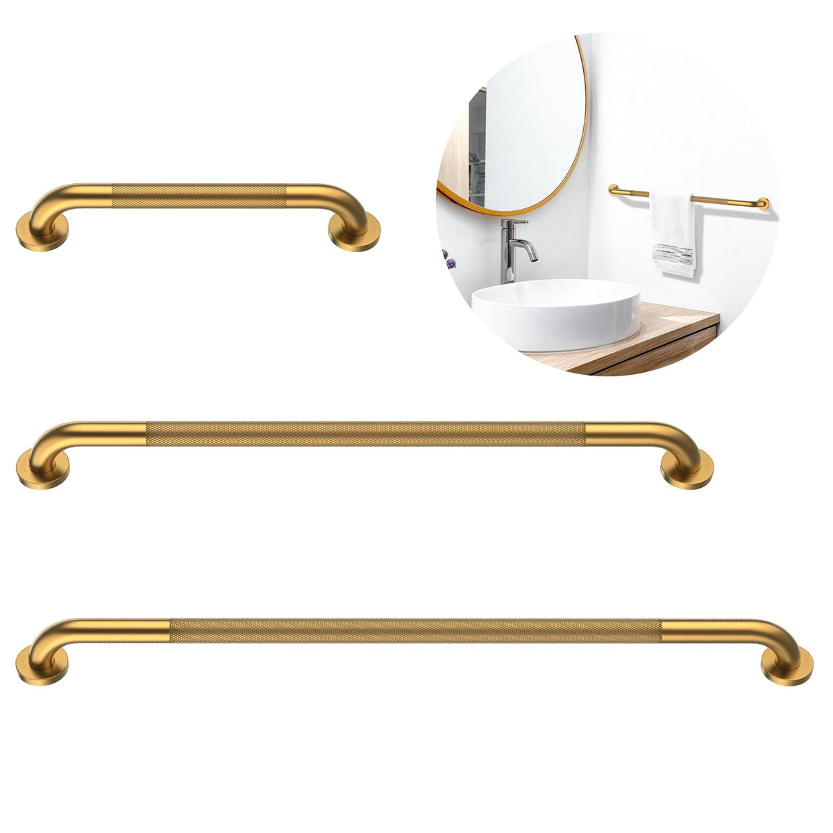 3 Pack Anti Slip Shower Grab Bar, Munzong 12" 16" 16" White Bathroom Bar