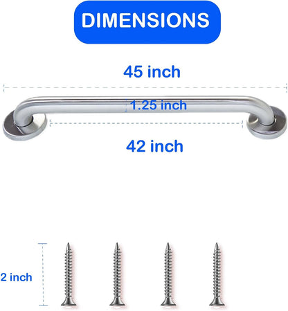 42” Shower Handle Smooth Grip | 304 Stainless Steel Bathroom Grab Bars for Seniors, Handicap Grab Bars | ADA Shower Bars Safety for Elderly Holds Upto 400lbs, Grab Bars for Bathtubs and Showers