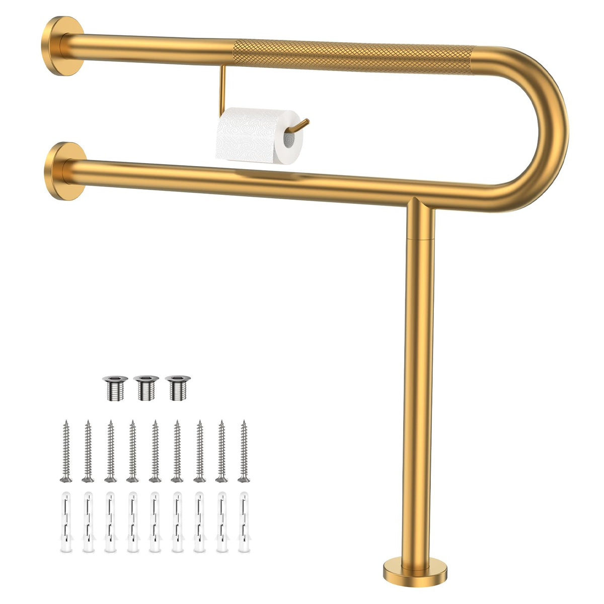 ZUEXT 24 Inch Brushed Nickel Wall to Floor Toilet Grab Bar w/Paper Holder