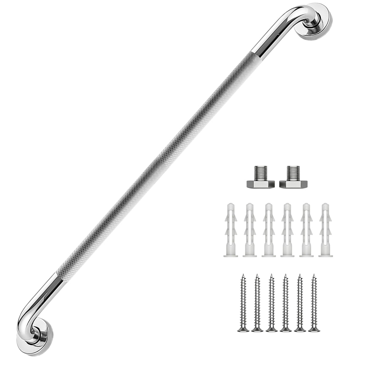16 Inch Grab Bars 1.25" Dia,2 Pack Brushed Nickel 304 Stainless Steel Bathroom Grab Bar,Anti Slip Knurled Safety Bar,Wall Mount Handicap Grab Bars,Support Handrail for Seniors Elderly Injury