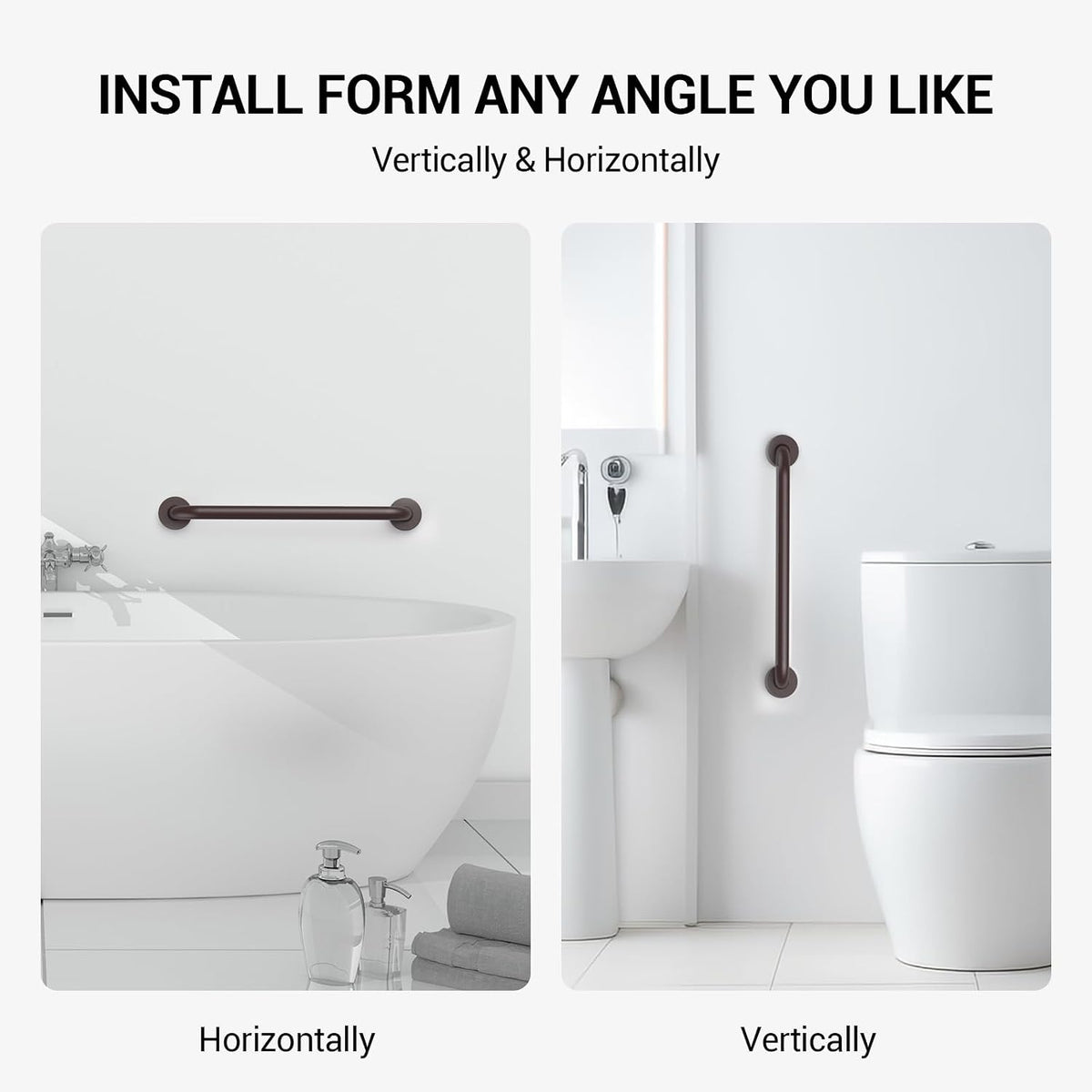 2 Pack 16 Inch Grab Bars for Wall Oil Brown