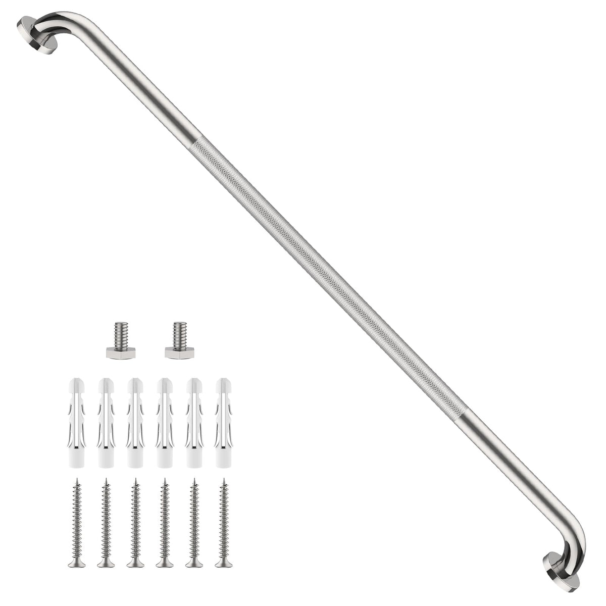 2 Pack 24 Inch Polished Chrome Anti Slip Knurled Shower Grab Bar