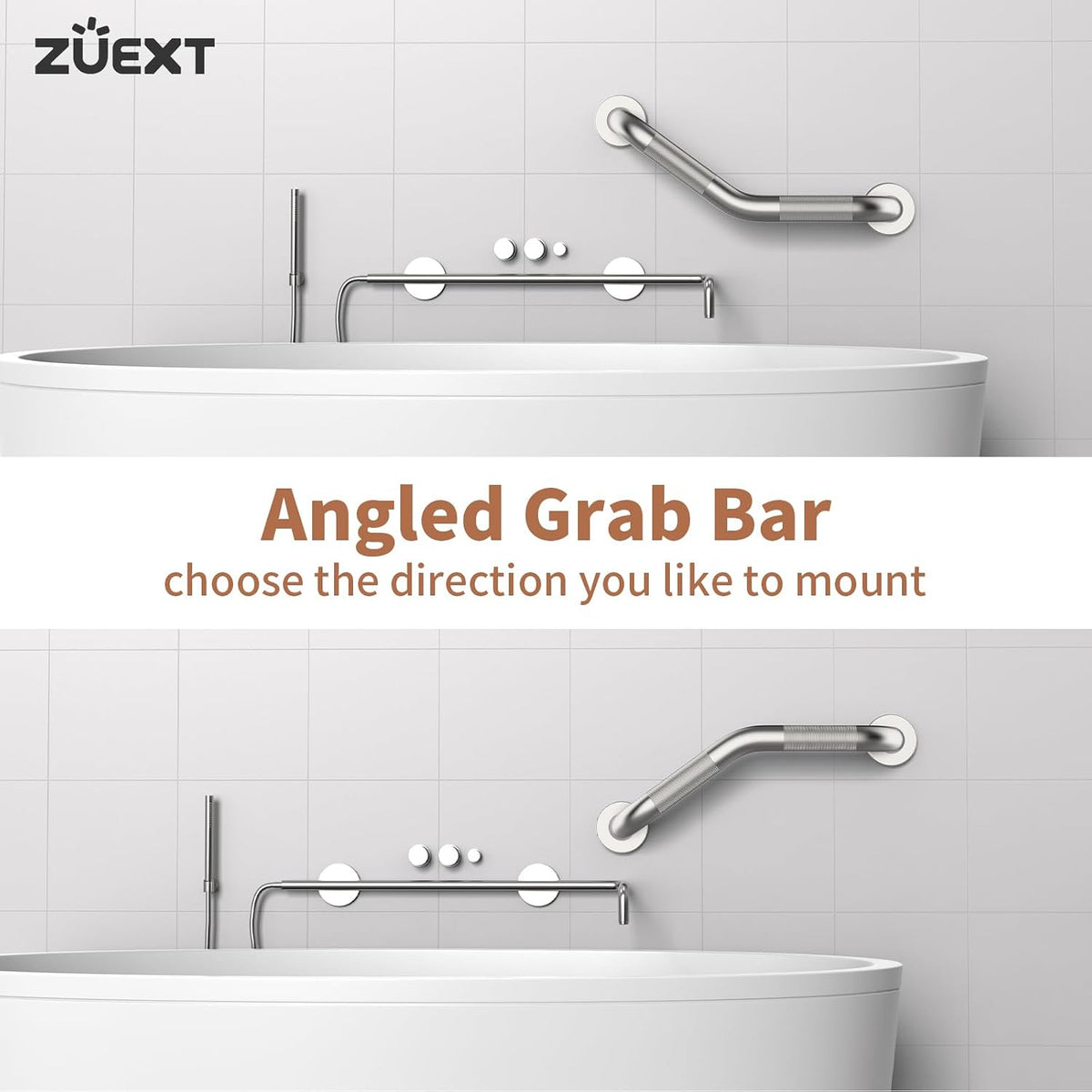 ZUEXT 2 Pack 16 Inch Angled Brushed Nickel Non Slip Knurled Shower Grab Bar