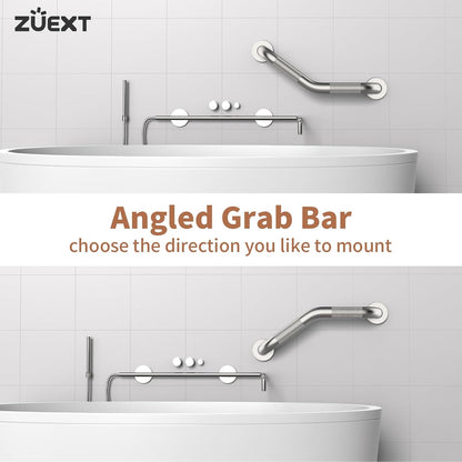 ZUEXT 2 Pack 16 Inch Angled Brushed Nickel Non Slip Knurled Shower Grab Bar