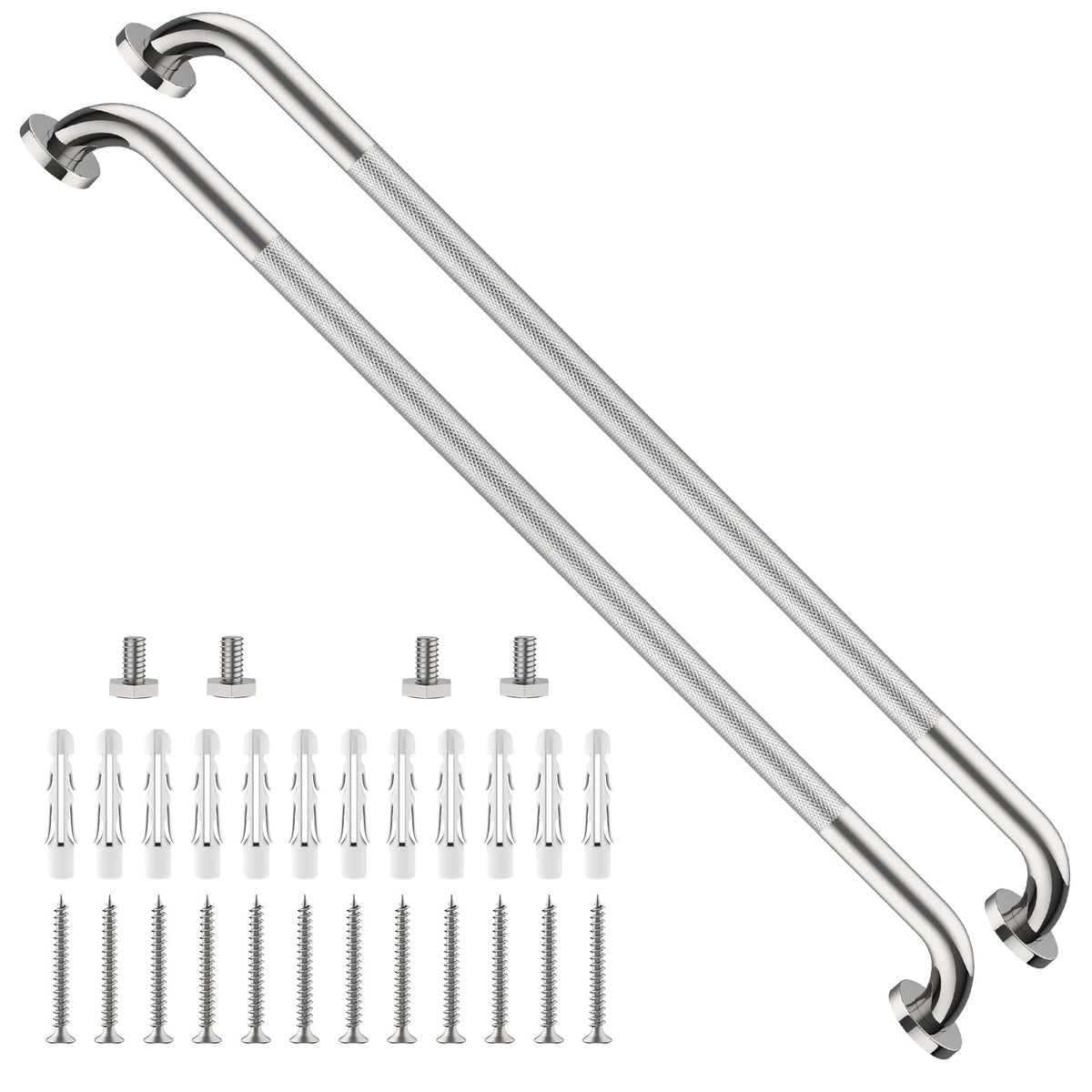 2 Pack 24 Inch Polished Chrome Anti Slip Knurled Shower Grab Bar
