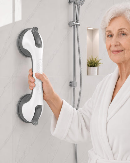 Suction Grab Bars for Shower, Gel-Enhanced Shower Handle for Senior, Silver