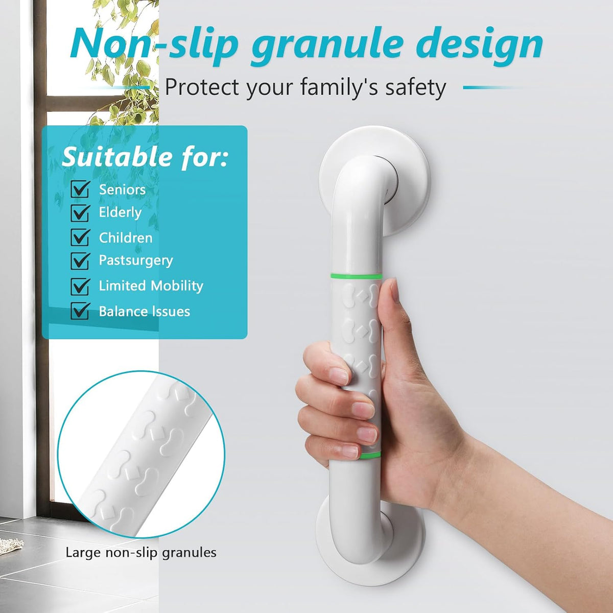 Grab Bars for Shower,2 Pack 12 Inch Shower Handle Bath Grab Rails with Anti-Slip Grip and Safety Luminous Circles,Stainless Steel Bath Handle Bathroom Grab Bar for Seniors, and Disability.