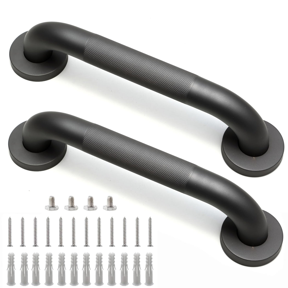 16 Inch Silver Anti-Slip Shower Grab Bars, 1.25" Diameter 2 Pack