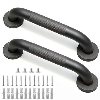 16 Inch Silver Anti-Slip Shower Grab Bars, 1.25" Diameter 2 Pack