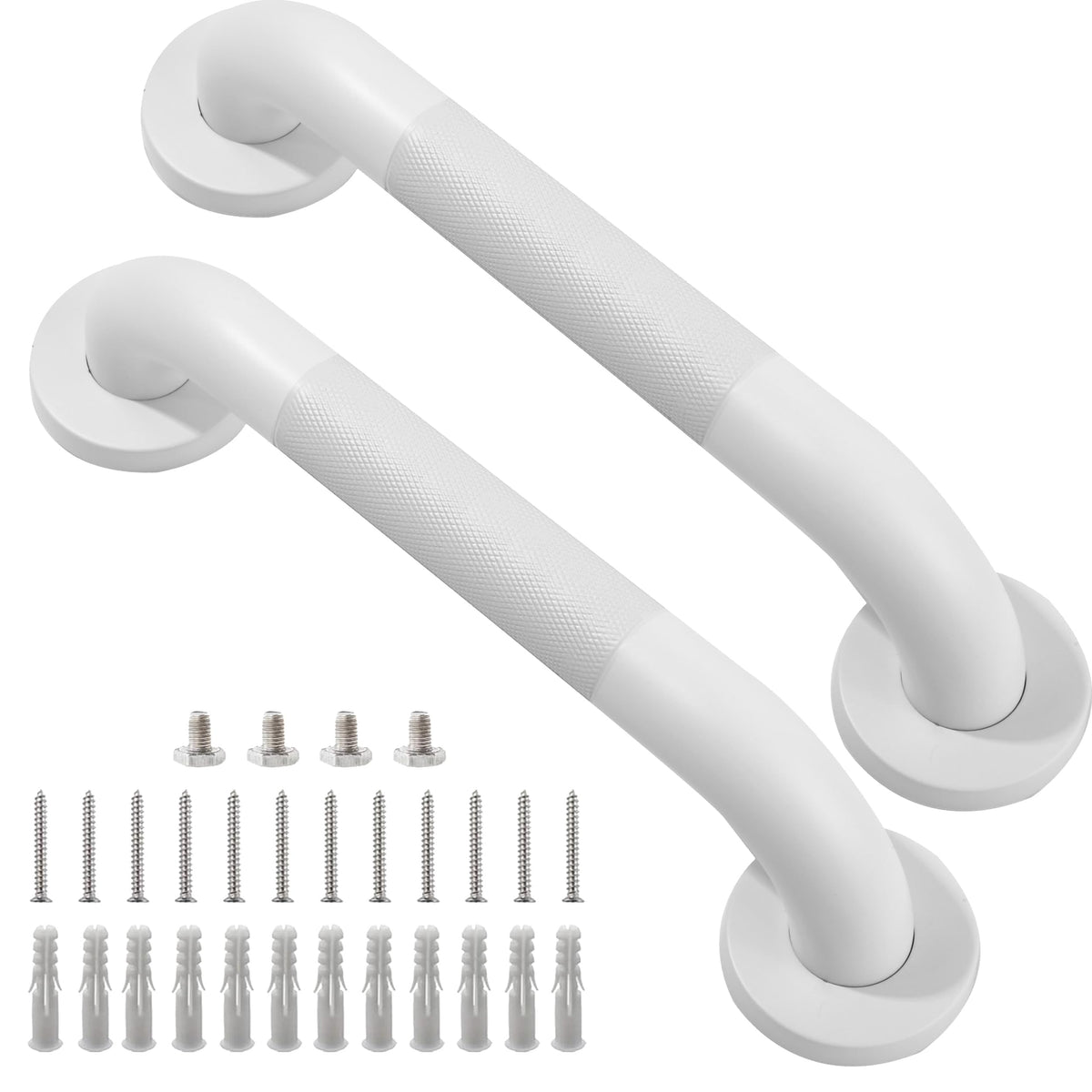 16 Inch Silver Anti-Slip Shower Grab Bars, 1.25" Diameter 2 Pack