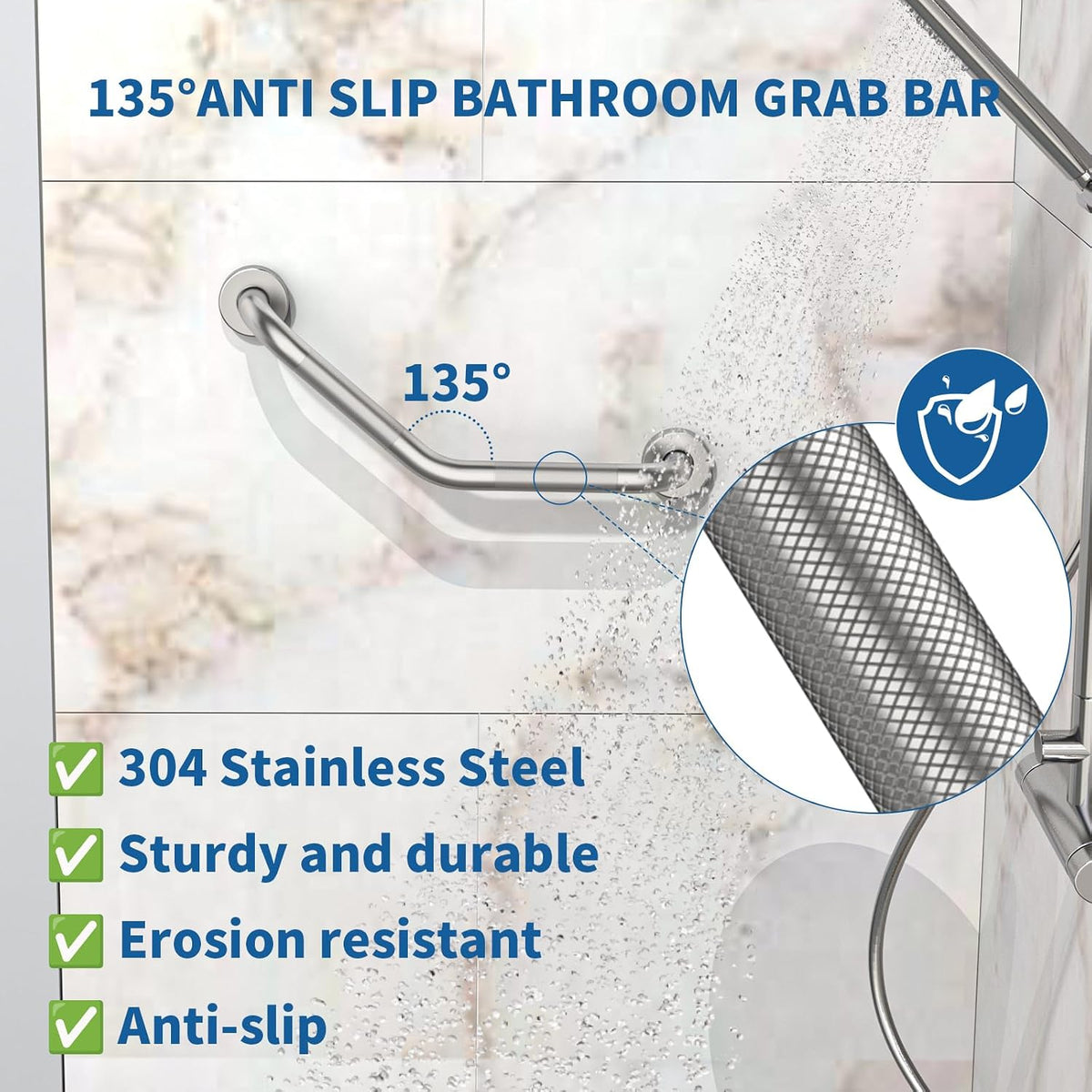 16 Inch Angled Shower Grab Bar, Munzong Brushed Nickel Bathroom Grab Bar
