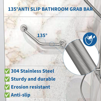 16 Inch Angled Shower Grab Bar, Munzong Brushed Nickel Bathroom Grab Bar
