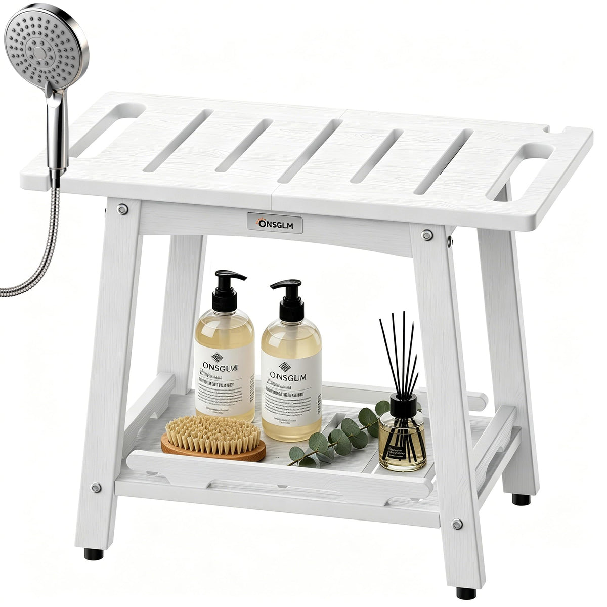 Shower Bench Seat, Non-Slip Shower Benches for Inside Shower to Sit on, HDPE Waterproof Shower Stool for Shaving Legs, Shower Chair with Adjustable Feet for Bathroom, Indoor/Outdoor Use, Black