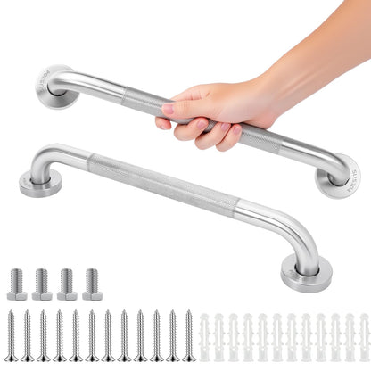 2-Pack Shower Grab Bars & Bathtub Safety Handles - 304 Stainless Steel Textured Non-Slip Assist Rails for Seniors & Mobility Support - Anti-Fall Bathroom Support for Tub, Shower & Toilet Area, 16 Inch