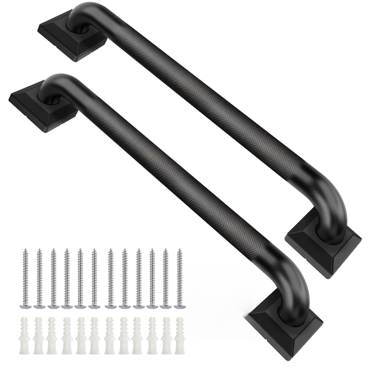 Shower Grab Bars for Seniors, 12 Inch Square Matte Black Bathroom Handle for Wall, 304 Stainless Steel Anti Slip Bathtub Safety Bar, ADA Compliant 500 LBS Hand Rail for Elderly, Handicap