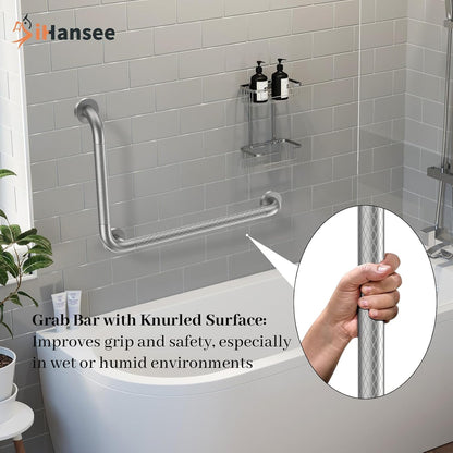 Brushed Nickel Angled Grab Bar 16x24 Inch, L-Shaped Grab Bars for Shower
